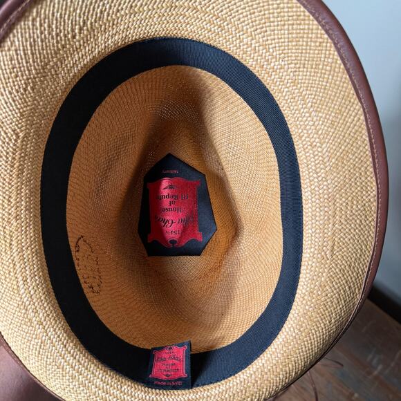 Cha Cha's House of Ill Repute Woven Fedora with Leather trim Brown Blue Ribbon - Picture 8 of 9